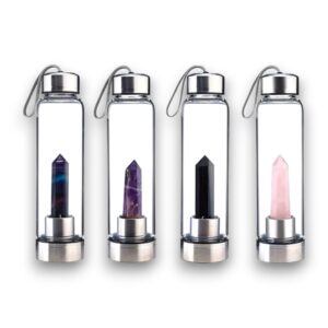 Botella de Agua Elixires Cristal de Gema Prisma Obelisco / AMATISTA