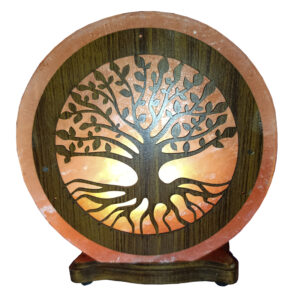 Lámpara de Sal con ÁRBOL DE LA VIDA en MADERA