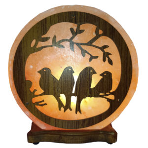 Lámpara de Sal con PAJAROS en MADERA