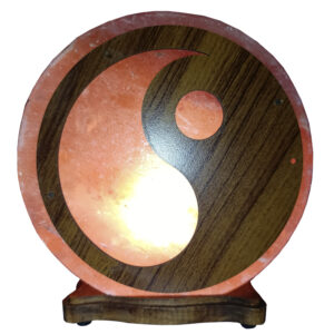 Lámpara de Sal con YING YANG en MADERA