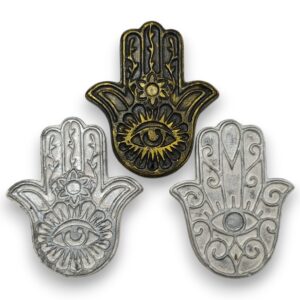 Porta Sahumerio yeso y cemento laqueado Mano de Fatima